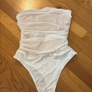 Forever 21 White Ruched Strapless Bodysuit